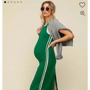 Maternity Pink Blush Green Sleeveless Contrasting Stripe Maternity Maxi Dress
